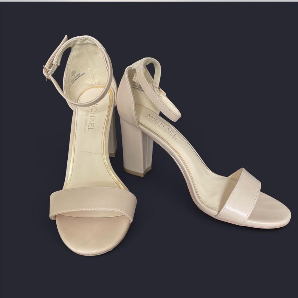 Michael Shannon Nude Ankle-Strap Block Heel Sandals